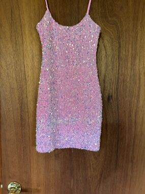Lucy in the Sky Iridescent Pink Sequin Slip Dress